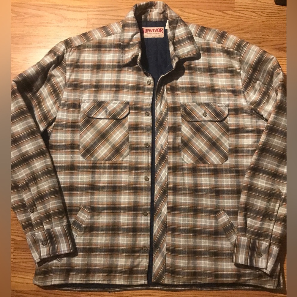 Survivor Generation One Mens L Vintage Button Up Lined Flannel Shirt Jacket